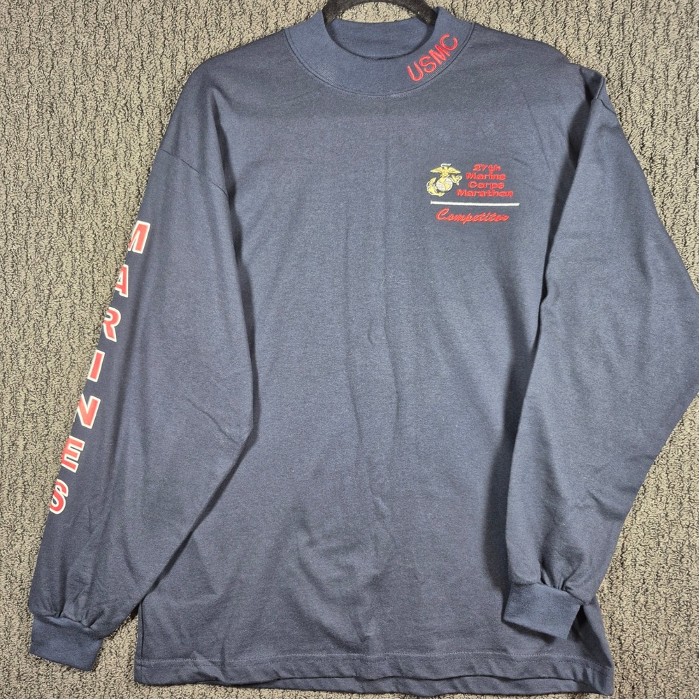 USPT Gear 27th Marine Corps Marathon Shirt Mens M Navy USMC 2002 Long Sleeve
